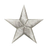 Large Silver Star Applique Patch - Metallic Thread Embroidered Badge 2.25" (Iron On)
