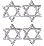 4 silver star of David patches on a white background