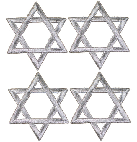 Medium Star of David Applique Patch Set - Silver Hanukkah Embroidered Badge 2" (4-Pack, Iron on)