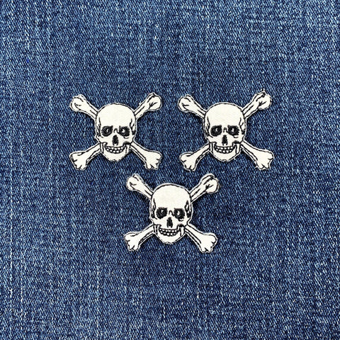 3-Pack Skull & Crossbones Applique Patch - Embroidered Halloween Skeleton Badge 1.5" (Iron On)