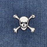 skull and crossbones patch on a denim background