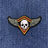 Skull & Wings Patch - Embroidered Halloween Badge 3-1/8" (Iron On)