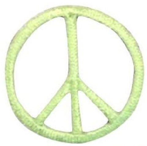 Green peace sign patch on a white background