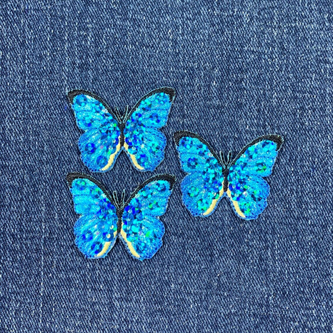 3-Pack Butterfly Applique Patch - Embroidered Sequin Insect Badge 1.5" (Iron On)