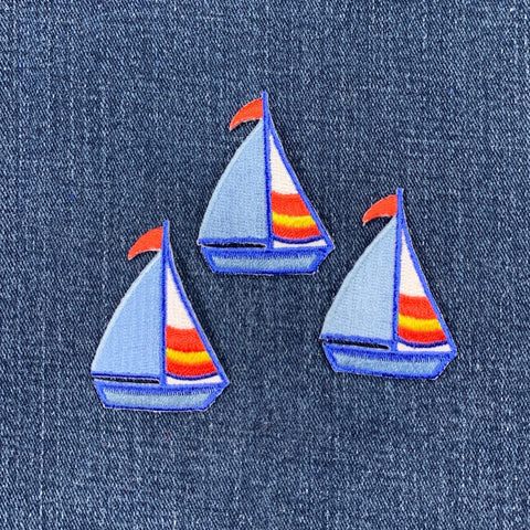 Sailboat Applique Patch - Embroidered Sailing Nautical Sail Boat Badge 2" (Iron On)