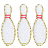 3-Pack Bowling Pin Applique Patch - Mini Sports Team League Embroidered Badge 1" (Iron on)