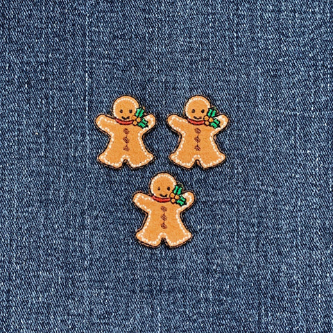 3-Pack Gingerbread Man Applique Patch - Embroidered Christmas Cookie Badge 1-1/8" (Iron On)