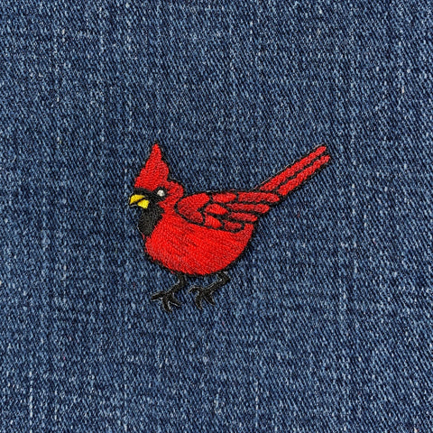 Cardinal Applique Patch - Embroidered Male Bird Badge 1-7/8" (Iron On)