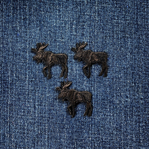 3-Pack Black Moose Applique Patch - Mini Embroidered Animal Badge 1.25" (Iron On)