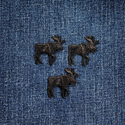 3-Pack Black Moose Applique Patch - Mini Embroidered Animal Badge 1.25" (Iron On)