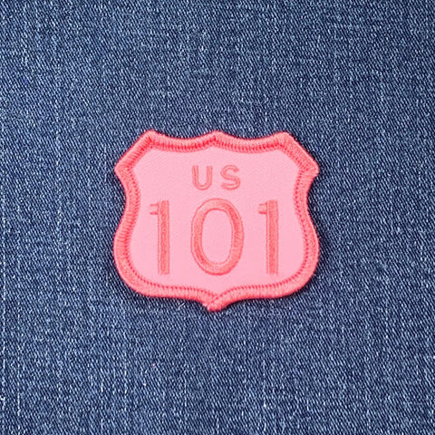 Highway Sign US 101 Patch - Pink California Oregon Washington Embroidered Badge 2.25" (Iron Or Sew On)