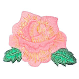 Pink Rose Applique Patch - Small Gardening Embroidered Flower Badge 1-7/8" (Iron on)