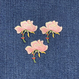 3-Pack Pink Rose Applique Patch - Embroidered Flower Garden Badge 1-3/8" (Iron On)
