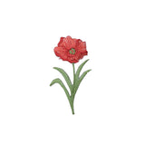 Red flower patch with green leaves on a white background