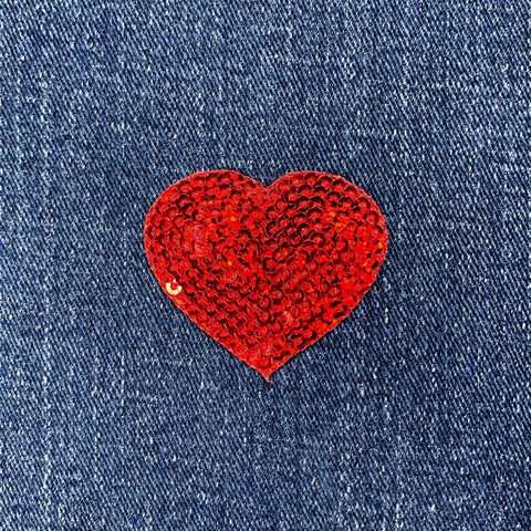 Red Heart Applique Patch - Sequin Badge 1.75" (Iron On)