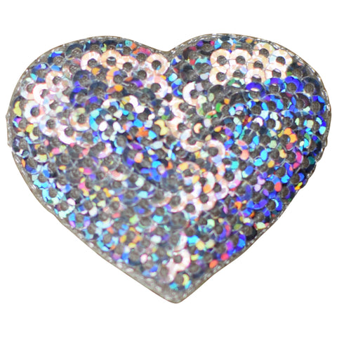 Small Sequin Heart Applique Patch - Silver Love Badge 1.75" (Iron on)
