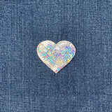 Silver Heart Applique Patch - Sequin Badge 1.75" (Iron On)