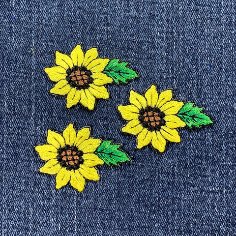 3-Pack Sunflower Applique Patch - Embroidered Flower Badge 1-5/8" (Iron On)