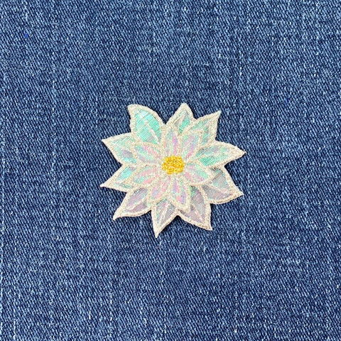 Poinsettia Applique Patch - Small Embroidered Layered Christmas Flower Badge 1.75" (Iron On)