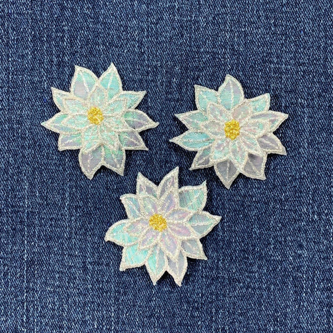 3-Pack Red Poinsettia Applique Patch - Embroidered Layered Christmas Flower Badge 1.75" (Iron On)