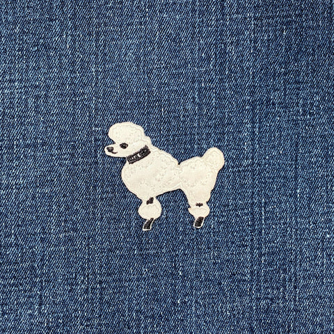White Poodle Applique Patch - Embroidered Dog Badge 1-7/8" (Iron On, Left)