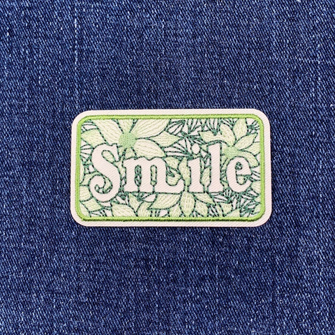 Smile Applique Patch - Embroidered Happy Flowers Badge 2.5" (Iron On)