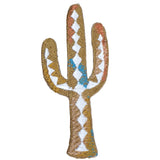 A embroidered Southwest cactus applique patch with beige, blue, white, and brown colors.