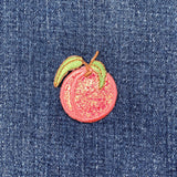 Sparkly Peach Applique Patch - Embroidered Fruit Badge 1.5" (Iron On)