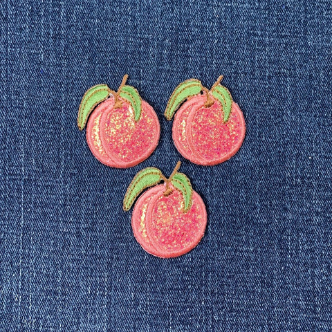3-Pack Sparkly Peach Applique Patch - Embroidered Fruit Badge 1.5" (Iron On)