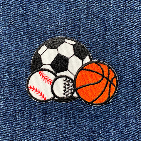 Sports Balls Applique Patch - Embroidered Baseball Basketball Golf Soccer Badge 2.75" (Iron Or Sew On)