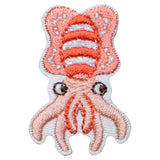 Embroidered patch of a squid with a white background