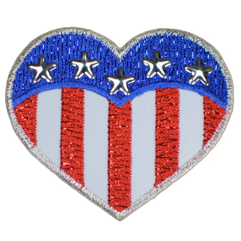 Stars & Stripes Heart Applique Patch - USA Rhine-Studded Stars United States Love Badge 2-3/8" (Iron or Sew On)