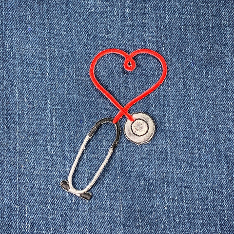 Stethoscope Heart Applique Patch - Embroidered Doctor Nurse Badge 2.75" (Iron On)