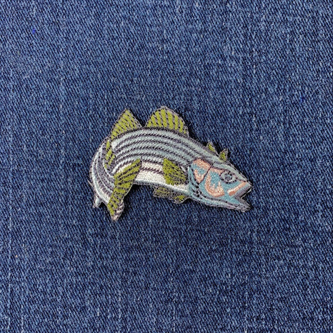 Striped Bass Applique Patch - Embroidered Fish Badge 2" (Iron On)