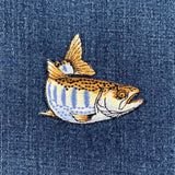 Fish patch on denim fabric