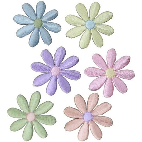 Small Colorful Daisy Applique Patch Set - Flower Bloom 1-1/8" (6-Pack, Iron on)