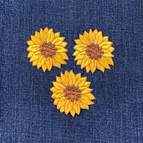 3-Pack Sunflower Applique Patch - Embroidered Flower Badge 1-5/8" (Iron On)