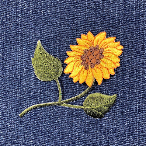 Sunflower Applique Patch - Embroidered Flower Badge 3-7/8" (Iron On)