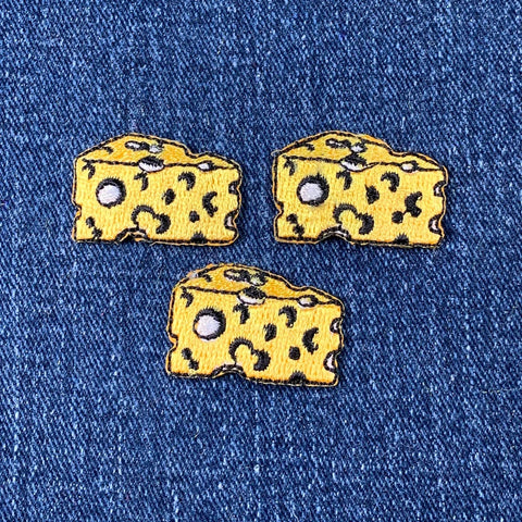 3-Pack Swiss Cheese Applique Patch - Embroidered Mini Food Badge 1-1/8" (Iron On)