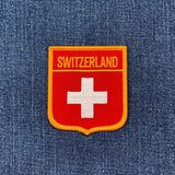 Switzerland Patch - Embroidered Flag Shield Badge 2.75" (Iron On)