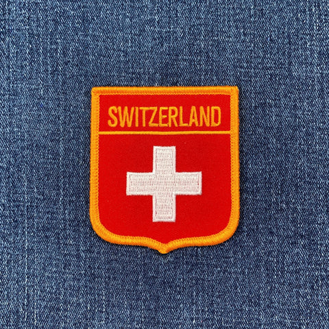 Switzerland Patch - Embroidered Flag Shield Badge 2.75" (Iron On)