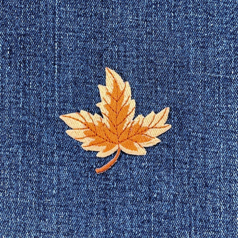Tan & Brown Leaf Applique Patch - Embroidered Fall Autumn Badge 2-1/8" (Iron On)