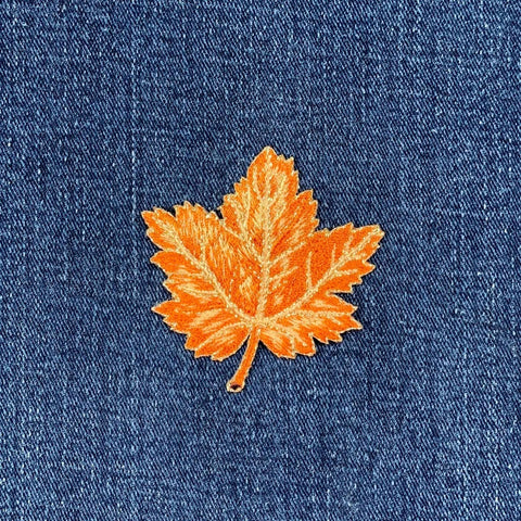 Maple Leaf Applique Patch - Embroidered Tan Autumn Fall Leaf Badge 2-3/8" (Iron On)
