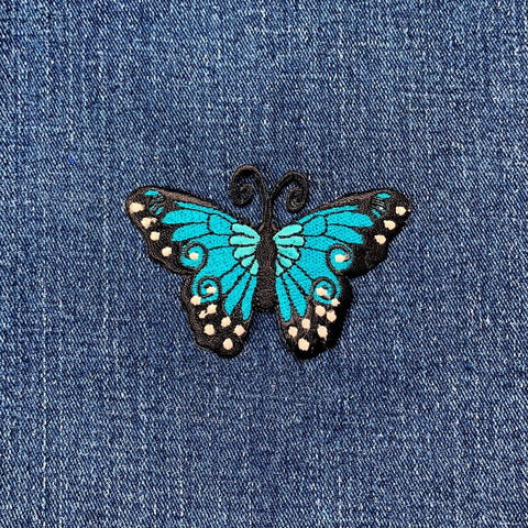 Teal Butterfly Applique Patch - Insect Antennae Wings Bug Badge 3" (Iron on)