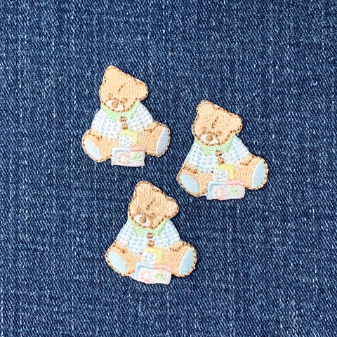 3-Pack Teddy Bear With Blocks Applique Patch - Embroidered Plush Toy Badge 1.25" (Iron On)
