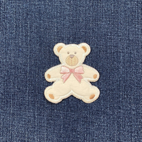 Teddy Bear Applique Patch - Embroidered Stuffed Animal Badge 2-3/8" (Iron On, Pink)