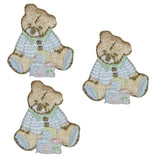 3-Pack Teddy Bear With Blocks Applique Patch - Embroidered Plush Toy Badge 1.25" (Iron On)