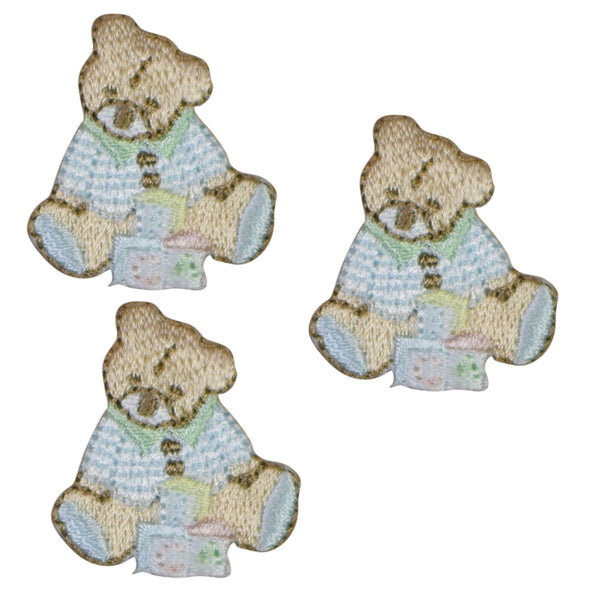 3-Pack Teddy Bear With Blocks Applique Patch - Embroidered Plush Toy B ...