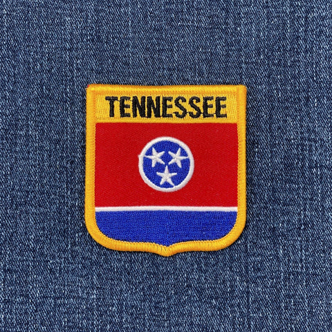 Embroidered patch of the Tennessee state flag on denim fabric
