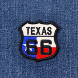 Texas 66 patch on a denim background